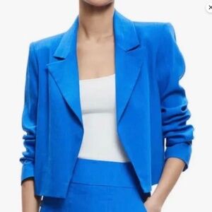 ALICE + OLIVIA Denny Linen Blend Crop Jacket in Blue SAPPHIRE sz 10
